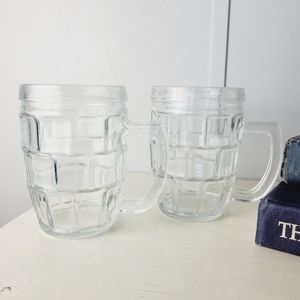 Waffle Glass Pint Mugs Set of 2 1980s  20oz Drinking Glasses